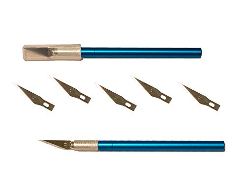 Eva Shop® Premium Bastelmesser Blau + 6 Ersatzklingen - Modellbaumesser Skalpell Grafikmesser Folienmesser Cutter Hobbymesser Präzisionsmesser Schnitzmesser von Eva Shop