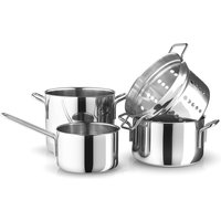 Eva Trio - Stainless Steel Topfset (4-tlg.) Stielkasserrolle 1.8 l / Kochtopf 3.6 l / Kochtopf 4.8 l / Pastasieb von Eva Solo