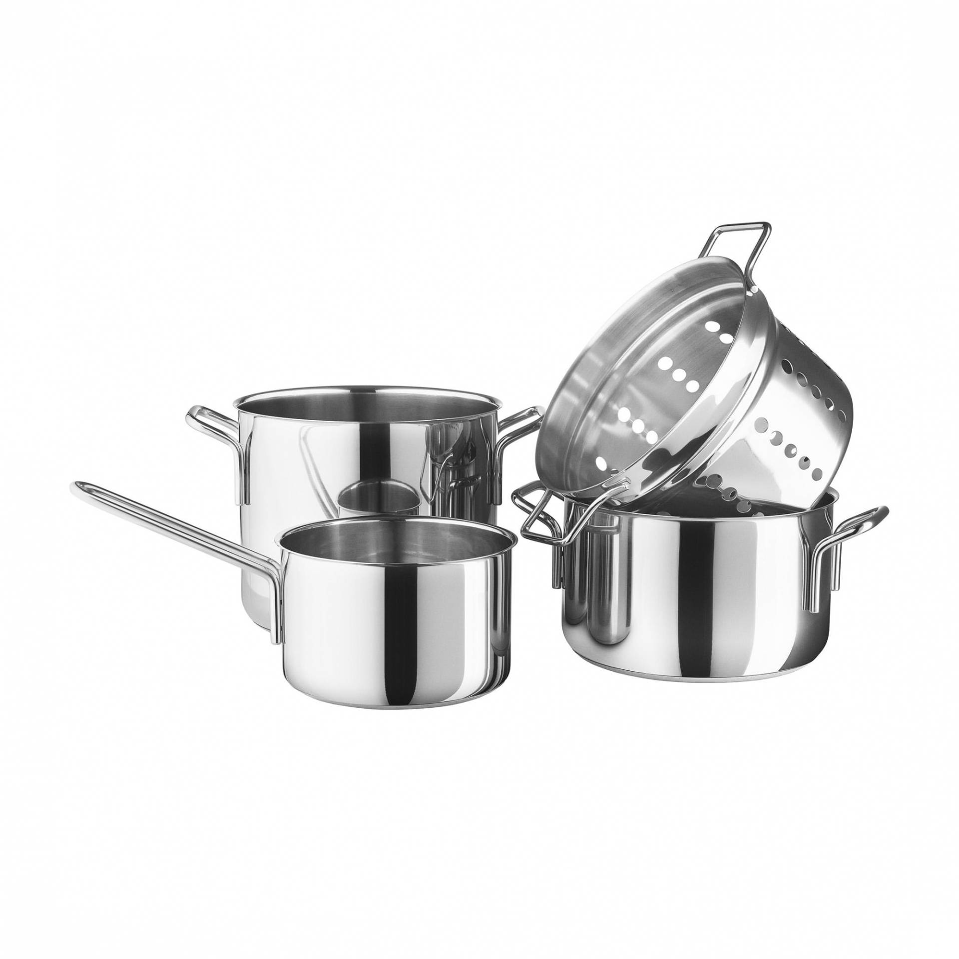 Eva Solo - Eva Trio Topfset 4tlg. - edelstahl/1 Kasserolle 1,4L Ø16cm/1 Topf 4,8L Ø20cm/1 Topf 3,6L Ø20cm/1 Pasta-Einsatz von Eva Solo