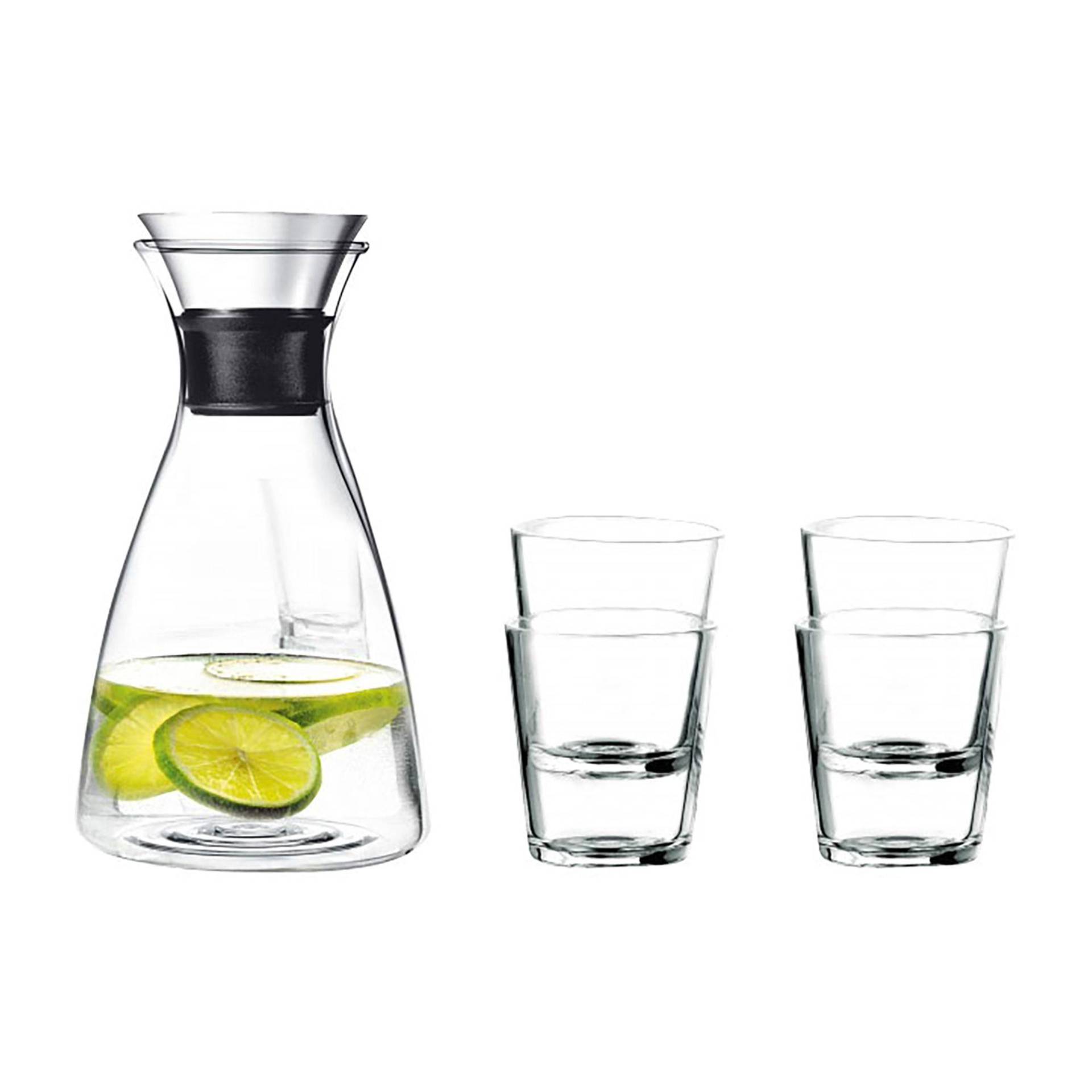 Eva Solo - Karaffe mit 4 Gläsern 25cl - transparent/Karaffe 1L / Glas 0,25L/100 % tropffrei von Eva Solo