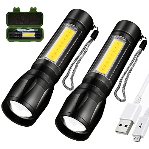 EvaStary LED Taschenlampe USB Aufladbar, 3 Modi Handheld Taschenlampe Klein, 150 lumen Mini LED Taschenlampe, IP65 Wasserdicht Flashlight Kinder für Camping, Wandern, Outdoor, Notfall (2 Stück) von EvaStary