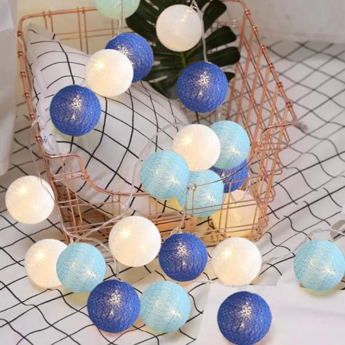 LED Lichterkette Baumwollkugeln batteriebetrieben, 3M 20er Cotton Ball Lichterketten Kugeln Nachtlicht für Weihnachten, Hochzeit, Party, Zimmer, Wohnheim, Innen Deko, Ozean blau von EvaStary