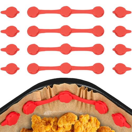 Evadollina Airfryer Magnete Für Backpapier, 4er-Set Magnete Für Airfryer Backpapier,Heißluftfritteuse-Magnete,Silikon Magnetschnalle Luftfritteuse In Blumenform, Küchen Zubehör (Rot) von Evadollina