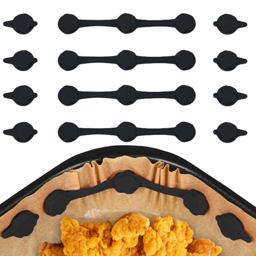 Evadollina Airfryer Magnete Für Backpapier, 4er-Set Magnete Für Airfryer Backpapier,Heißluftfritteuse-Magnete,Silikon Magnetschnalle Luftfritteuse In Blumenform, Küchen Zubehör (Schwarz) von Evadollina