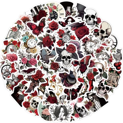Evadollina Halloween Sticker, 50 Stück Halloween Aufkleber, Schädel Sticker, Gothic Theme Aufkleber, für Kinder, Jugendliche und Erwachsene, ideal für Wasserflaschen, Laptops und Tassen (Typ A) von Evadollina