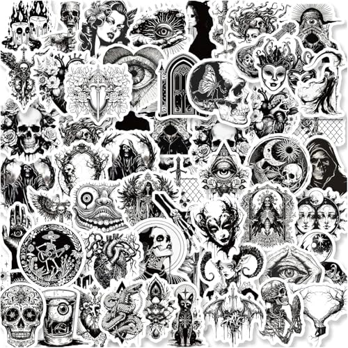 Evadollina Halloween Sticker, 50 Stück Halloween Aufkleber, Schädel Sticker, Gothic Theme Aufkleber, für Kinder, Jugendliche und Erwachsene, ideal für Wasserflaschen, Laptops und Tassen (Typ B) von Evadollina