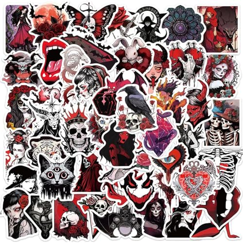 Evadollina Halloween Sticker, 50 Stück Halloween Aufkleber, Schädel Sticker, Gothic Theme Aufkleber, für Kinder, Jugendliche und Erwachsene, ideal für Wasserflaschen, Laptops und Tassen (Typ C) von Evadollina
