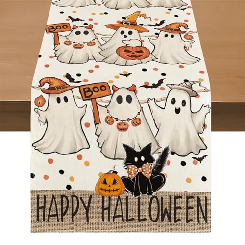 Evadollina Halloween Tischläufer, Halloween Table Runner, Gespenst Deko Leinen Abwaschbare Tischläufer, für Küche, Bar, Esstisch, 183*33 cm Kürbis Table Runner (Typ A) von Evadollina