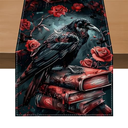 Evadollina Halloween Tischläufer, Halloween Table Runner, Krähe Deko Leinen Abwaschbare Tischläufer, für Küche, Bar, Esstisch, 183*33 cm Kürbis Table Runner (Typ B) von Evadollina