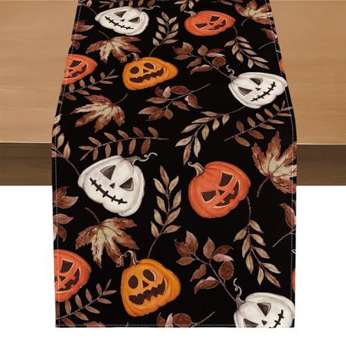 Evadollina Halloween Tischläufer, Halloween Table Runner, Kürbis Deko Leinen Abwaschbare Tischläufer, für Küche, Bar, Esstisch, 183*33 cm Kürbis Table Runner (Typ B) von Evadollina