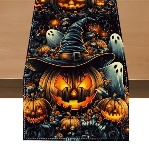 Evadollina Halloween Tischläufer, Halloween Table Runner, Kürbis Deko Leinen Abwaschbare Tischläufer, für Küche, Bar, Esstisch, 183*33 cm Kürbis Table Runner (Typ D) von Evadollina
