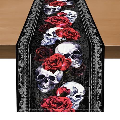 Evadollina Halloween Tischläufer, Halloween Table Runner, Totenkopf Deko Leinen Abwaschbare Tischläufer, für Küche, Bar, Esstisch, 183*33 cm Kürbis Table Runner (Typ C) von Evadollina