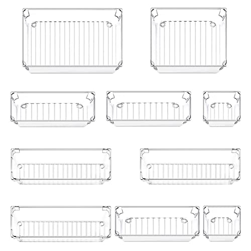 Evance 10 Stück Schubladenbox aus Kunststoff, Kosmetik Organizer Schubladeneinteiler, Aufbewahrungsbox Schubladen Ordnungssystem für Küche Büro Badutensilien Schminktisch (Durchsichtig) von Evance