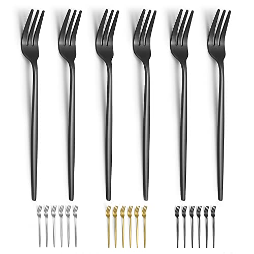 Evanda Black Dessert Gabeln Set von 6-Pack 6.3"/16.5cm, Titan Black Plating Backwaren Gabel, Familie Vorspeise Gabel für Obst, Käse, Cafés, Restaurants, einfach zu reinigen, Geschirrspüler sicher von Evanda