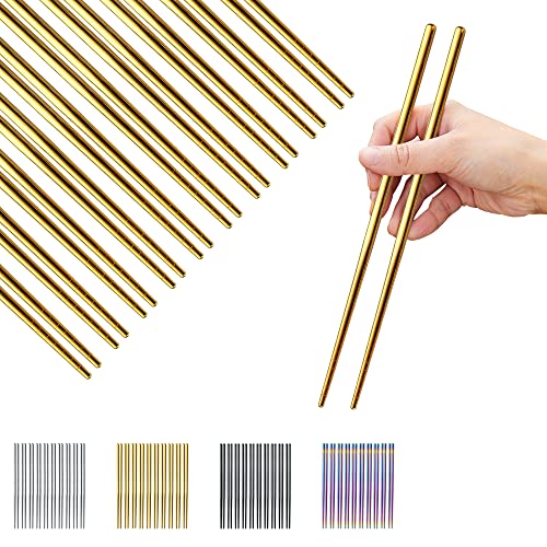 Evanda Gold Essstäbchen 10-Paar wiederverwendbare Chop Sticks Metall Essstäbchen, Edelstahl Golden Titanium Überzug Essstäbchen Easy Clean Geschirrspüler Safe von Evanda