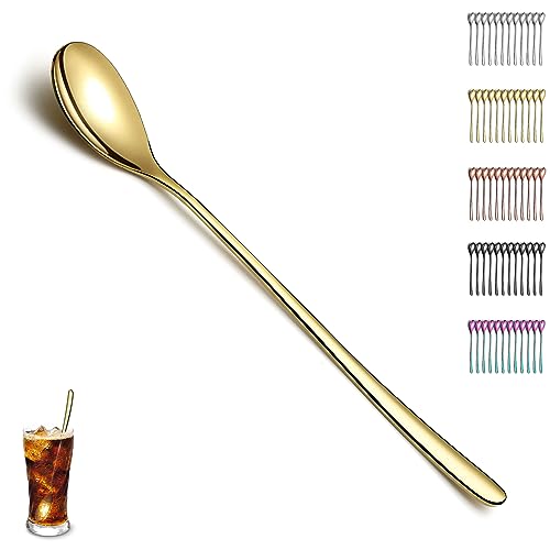 Evanda Gold Latte Macchiato Löffel Set von 12 Stück, Titanium Plating Gold Edelstahl Teelöffel, Rühren Bar Löffel, Kaffeelöffel, Eislöffel, Cocktail Löffel von Evanda