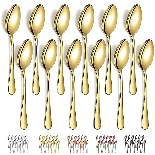 Evanda Gold Suppenlöffel Set 12er 18.5cm, Edelstahl Titan-Vergoldung Besteck Löffel, Dessertlöffel, Tafellöffel, Esslöffel, leicht zu reinigen, spülmaschinenfest von Evanda