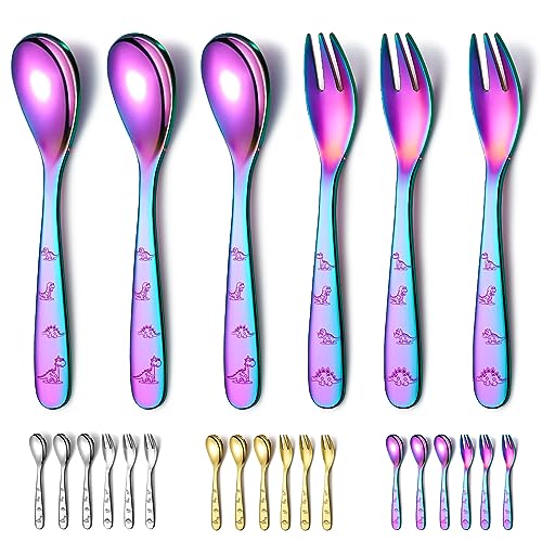 Evanda Rainbow Toddler Utensils, Rainbow Titanium Coated 6 Pieces Stainless Steel Toddler Silverware Set, Kids Utensils Forks and Spoons, von Evanda