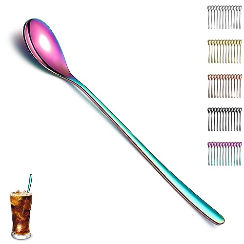 Evanda Regenbogen Latte Macchiato Löffel Set von 12 Stück, Titanium Plating Regenbogen Edelstahl Teelöffel, Rühren Bar Löffel, Kaffeelöffel, Eislöffel, Cocktail Löffel von Evanda