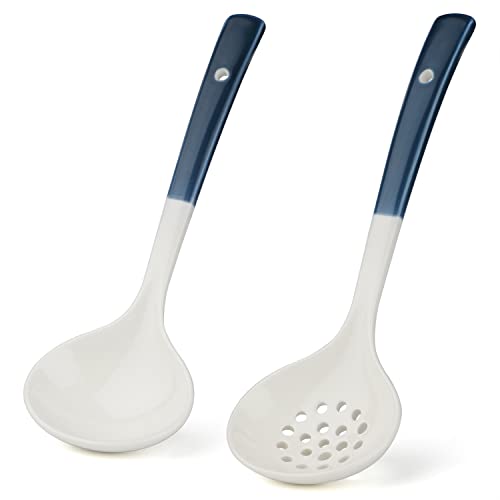 Keramik Schöpfkelle Löffel 2er Set Große Suppenkelle mit Skimmer Schlitzlöffel Küche Schöpflöffel Hot Pot Sieb Löffel zum Kochen Servieren Rühren von Evannt