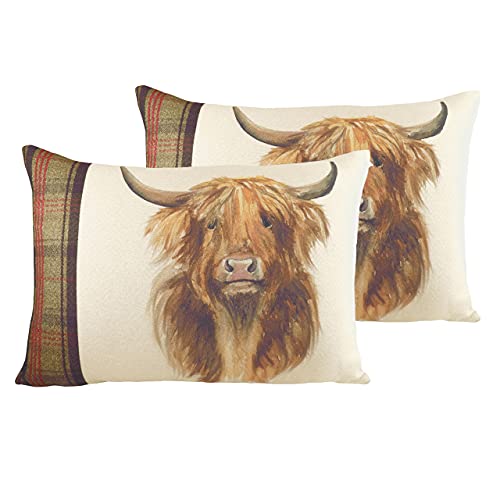 Evans Lichfield Hunter Highland Cow Twin Pack Polyester gefüllte Kissen, Multi, 40 x 60cm, 2 von Evans Lichfield