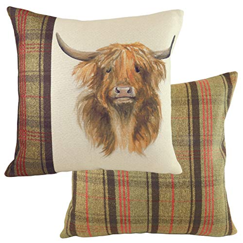Evans Lichfield Hunter Kissen Highland Cow, Polyester gefüllt, Mehrfarbig, 43 x 43 cm von Evans Lichfield