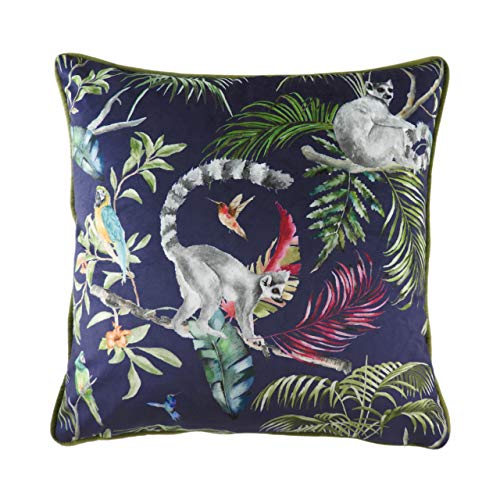 Evans Lichfield Jungle Lemur Kissen, Polyester, gefüllt, 43 x 43 cm, Blau von Evans Lichfield