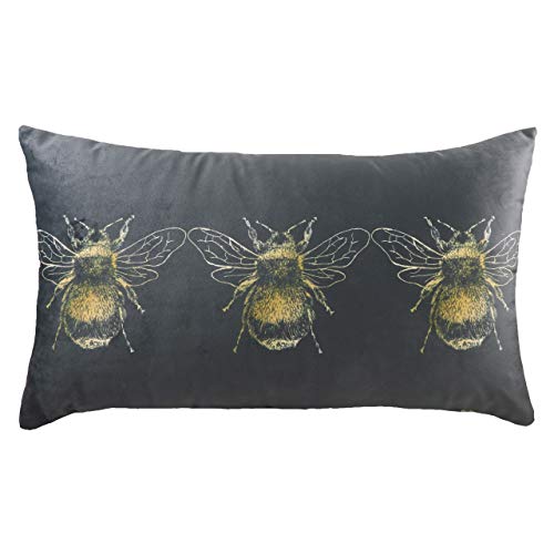 Evans Lichfield Kissenbezug mit Bienen-Motiv, Samt, grau, 30 x 50cm von Evans Lichfield