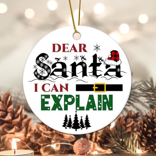 Evans1nism Dear Santa I Can Explain Christmas Ornament Religious Family Phrase Ceramic Ornament Warm Christmas 3.2 Inch with Gold String Christmas Tree Decoration for Lover von Evans1nism