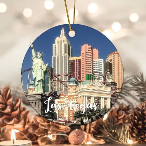 Evans1nism Las Vegas City Weihnachtsschmuck Urlaub Weihnachtsbaum Ornament Wahrzeichen Besucher Souvenir 8,1 cm Doppelseitiger Druck Hängender Weihnachtsbaum Dekor Ornament von Evans1nism