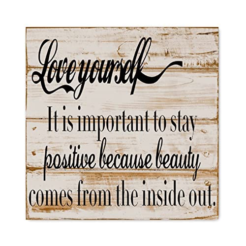 Evans1nism Love Yourself It Is Important To Stay Positive Holzschilder inspirierte Sprüche Schriftzug Wandkunst Schild Christian Home Wanddekoration Künstlerische Wanddekoration für Wohnzimmer von Evans1nism