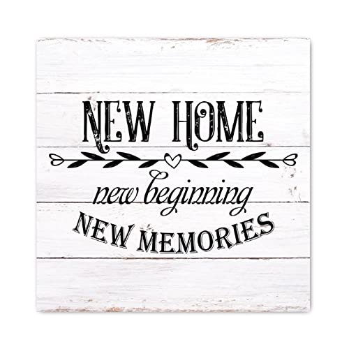 Evans1nism New Home New Beginning Mew Memories Holzschilder inspiriertes Zitat Spruch Holztafeln Bauernhausstil Wanddekoration Einzigartiger Druck Holzschild für Wohnzimmer Schlafzimmer Zuhause Küche von Evans1nism