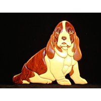 Wunderschön Handgefertigte 3 Dimensionale Intarsia Holzkunst Basset Hound Dog Sign Wall Plaque von EvansWorkshopStore