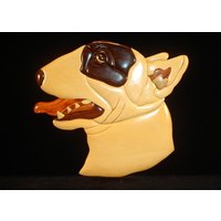 Wunderschön Handgefertigte 3 Dimensionale Intarsia Holzkunst Bull Terrier Hundeschild Wandtafel von EvansWorkshopStore