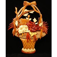 Wunderschön Handgefertigte 3 Dimensionale Intarsia Holzkunst Flower Basket Sign Wall Plaque Blumen von EvansWorkshopStore