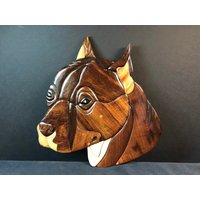 Wunderschön Handgefertigte 3 Dimensionale Intarsia Holzkunst Pit Bull Terrier Hundeschild Pit Bull von EvansWorkshopStore