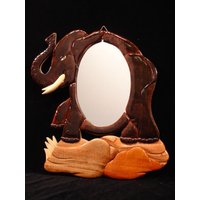 Wunderschön Handgefertigter 3 Dimensionaler Intarsia Holzkunst Elefant Holz Wandbehang Spiegel von EvansWorkshopStore