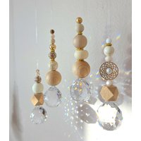 Schwebender Sonnenfänger Skandi Beige/Weiß/Gold Suncatcher Geschenkidee Sonnenkristall Sommerdeko Wanddeko Fensterdeko Danke von EvasDecoArt