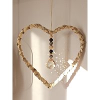 Sonnenfänger Herz Braun Leo Optik Geschenkidee Suncatcher Holz-/Silikonperlen Sonnenkristall Türkranz Wanddeko Fensterdeko von EvasDecoArt
