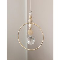 Sonnenfänger Skandi Gold/Beige Boho Deko Suncatcher Sommerdeko Lichtfänger Sonnenkristall Mobile Wanddeko Fensterdeko von EvasDecoArt