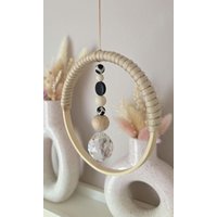 Sonnenfänger Skandi Schwarz/Gold/Beige Holz Suncatcher Geschenk Lichtfänger Sonnenkristall Mobile Wanddeko Fensterdeko von EvasDecoArt
