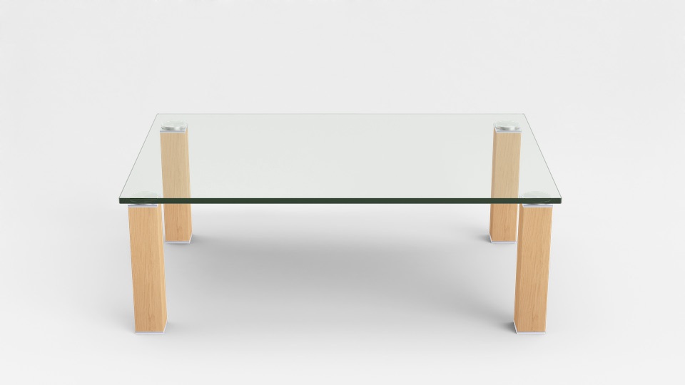 Eve Collection Couchtisch Rimini, ca. 110 x 42,5 x 70 cm in Eiche bianco mit Klarglasplatte von Eve Collection