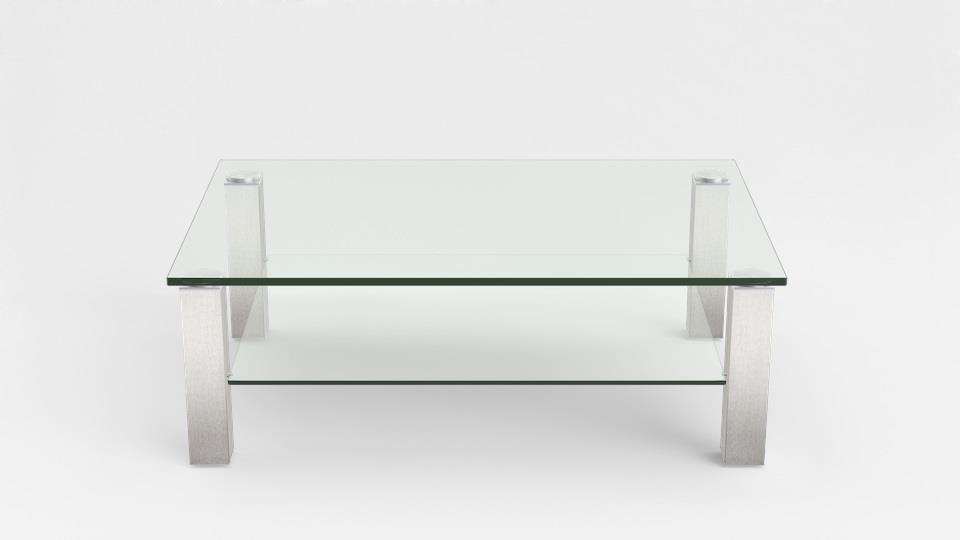 Eve Collection Couchtisch Rimini, ca. 120 x 48,5 x 80 cm mit Kristalglasplatte und Tischbeinen in Nickel matt von Eve Collection