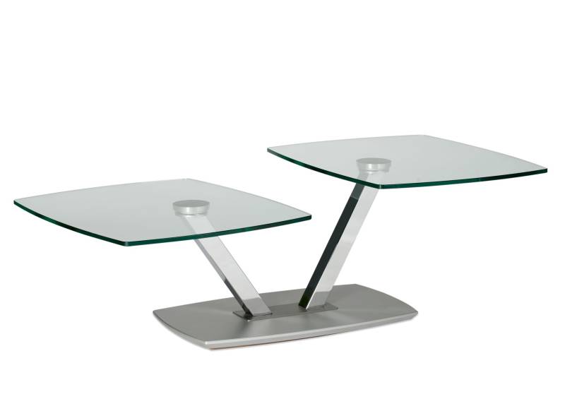 Eve Collection Couchtisch Sarnico de Luxe, ca. 96 x 44 x 70 cm mit Klarglasplatte und Bodenplatte in Edelstahloptik von Eve Collection