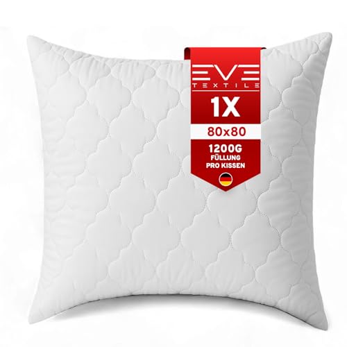EVE Textile® Kopfkissen 80x80 cm ergonomisches Steppkissen Allergiker Kissen, waschbar, Atmungsaktiv, Öko-Tex 100, Schlafkissen Bettkissen mit Reißverschluss, Pillow Schlaf- & Dekokissen von Eve Textile GmbH