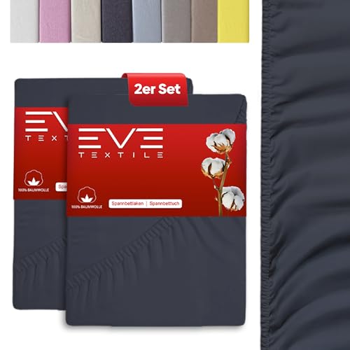 EVE Textile® Spannbettlaken 2er Set 100x200 cm Anthrazitgrau; Spannbetttuch Bettlaken Spannlaken; Jersey Laken Betttuch für Boxspringbett & Matratze; Waschbar bis 60 Grad; Weich & Allergikerfreundlich von Eve Textile GmbH