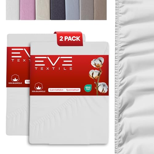 EVE Textile® Spannbettlaken 2er Set 140x200 cm Weiß; Spannbetttuch Bettlaken Spannlaken; Jersey Laken Betttuch für Boxspringbett & Matratze; Waschbar bis 60 Grad; Weich & Allergikerfreundlich von Eve Textile GmbH