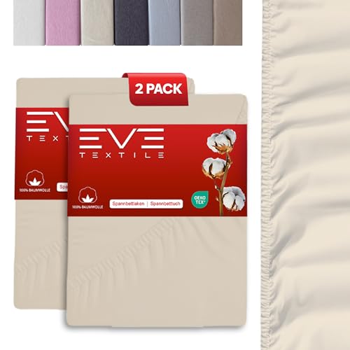 EVE Textile® Spannbettlaken 2er Set 160x200 cm Creme; Spannbetttuch Bettlaken Spannlaken; Jersey Laken Betttuch für Boxspringbett & Matratze; Waschbar bis 60 Grad; Weich & Allergikerfreundlich von Eve Textile GmbH