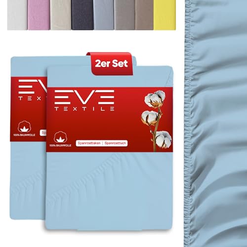EVE Textile® Spannbettlaken 2er Set 180x200 cm Hellblau; Spannbetttuch Bettlaken Spannlaken; Jersey Laken Betttuch für Boxspringbett & Matratze; Waschbar bis 60 Grad; Weich & Allergikerfreundlich von Eve Textile GmbH
