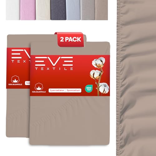 EVE Textile® Spannbettlaken 2er Set 200x200 cm Hellbraun; Spannbetttuch Bettlaken Spannlaken; Jersey Laken Betttuch für Boxspringbett & Matratze; Waschbar bis 60 Grad; Weich & Allergikerfreundlich von Eve Textile GmbH